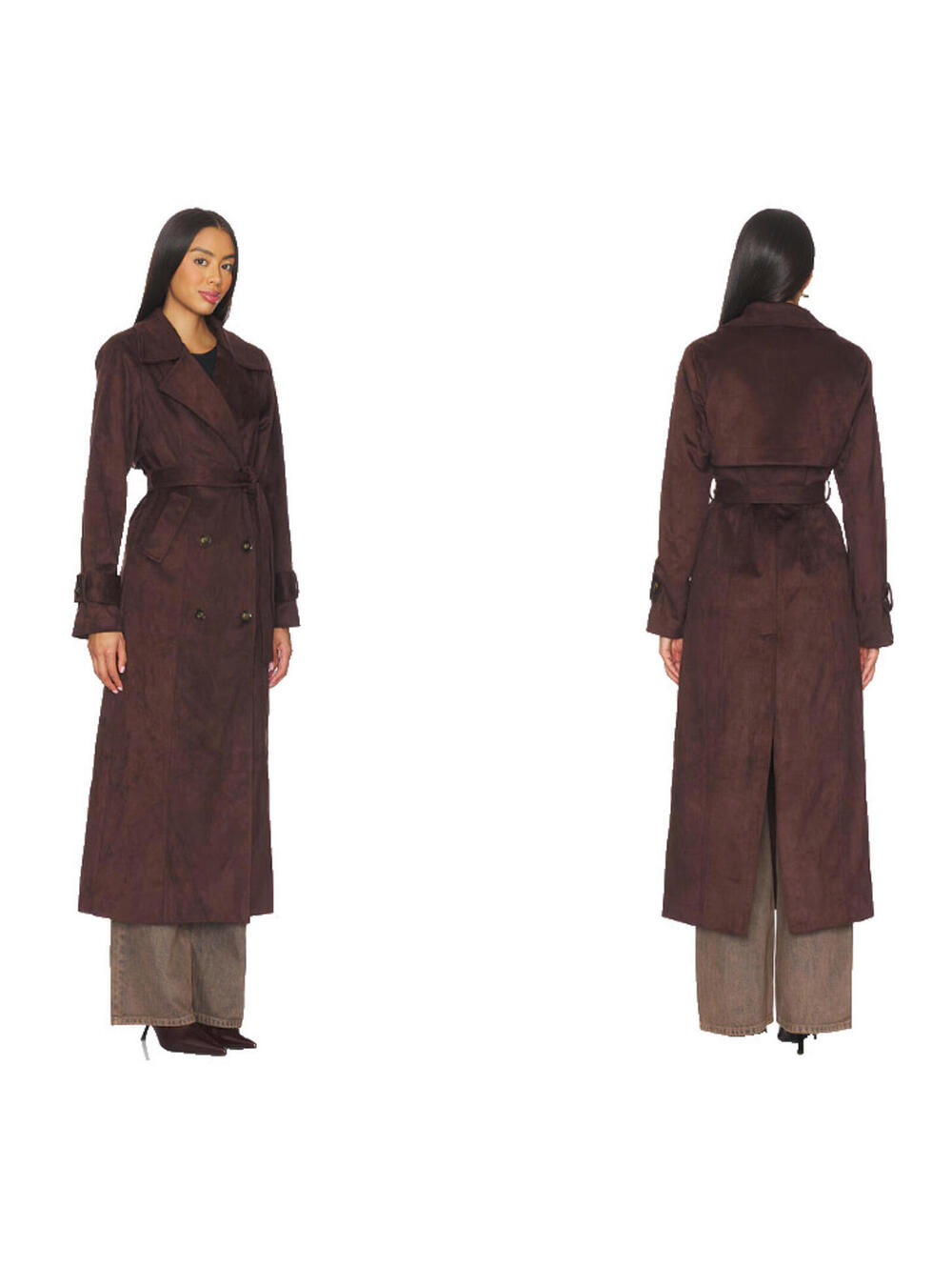 SNDYS Sutton Faux Suede Trench Coat brown size XS NWT $188msrp - Picture 3 of 10